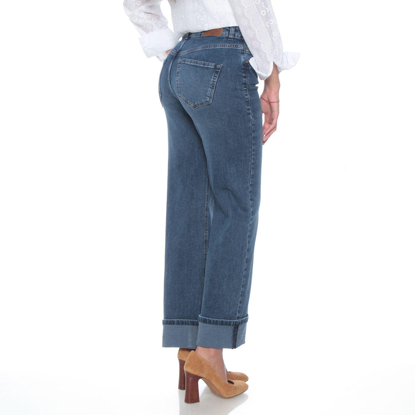 Jeans Recto Tiro Alto Pretina Basica 1 Boton Basta Roll Up-2