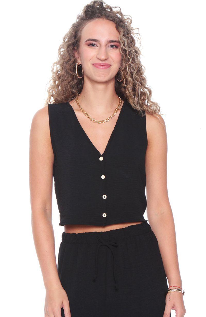 Conjunto Vest Y Pantalon Wide Leg Pretina Elasticada-3
