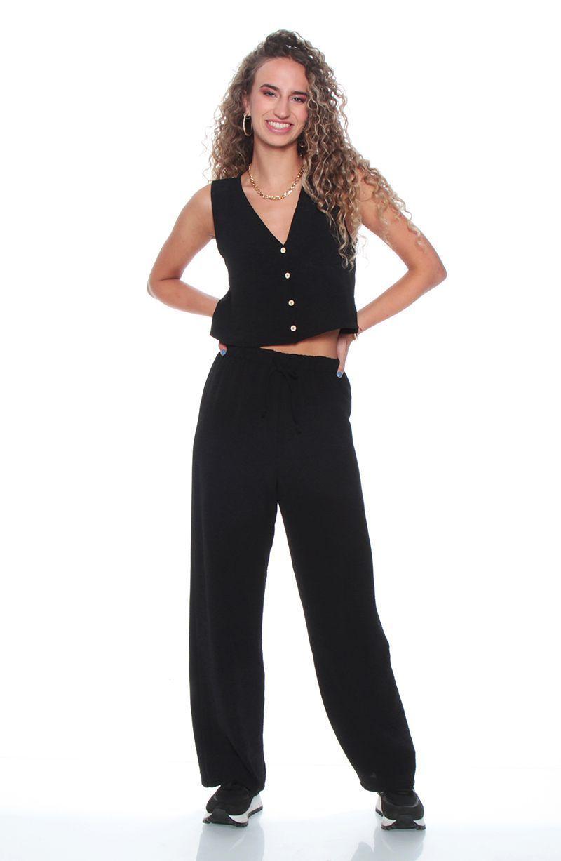 Conjunto Vest Y Pantalon Wide Leg Pretina Elasticada-0