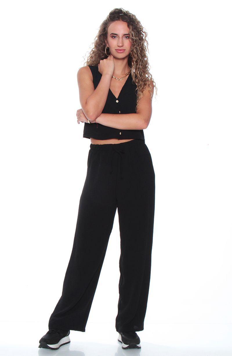 Conjunto Vest Y Pantalon Wide Leg Pretina Elasticada-1