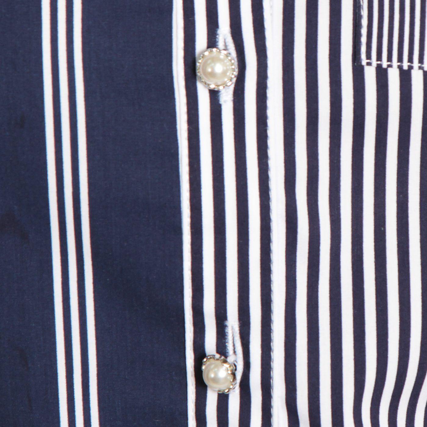 Blusa Manga 3/4 Listada Con Bolsillo Abotonada En Delantero-1