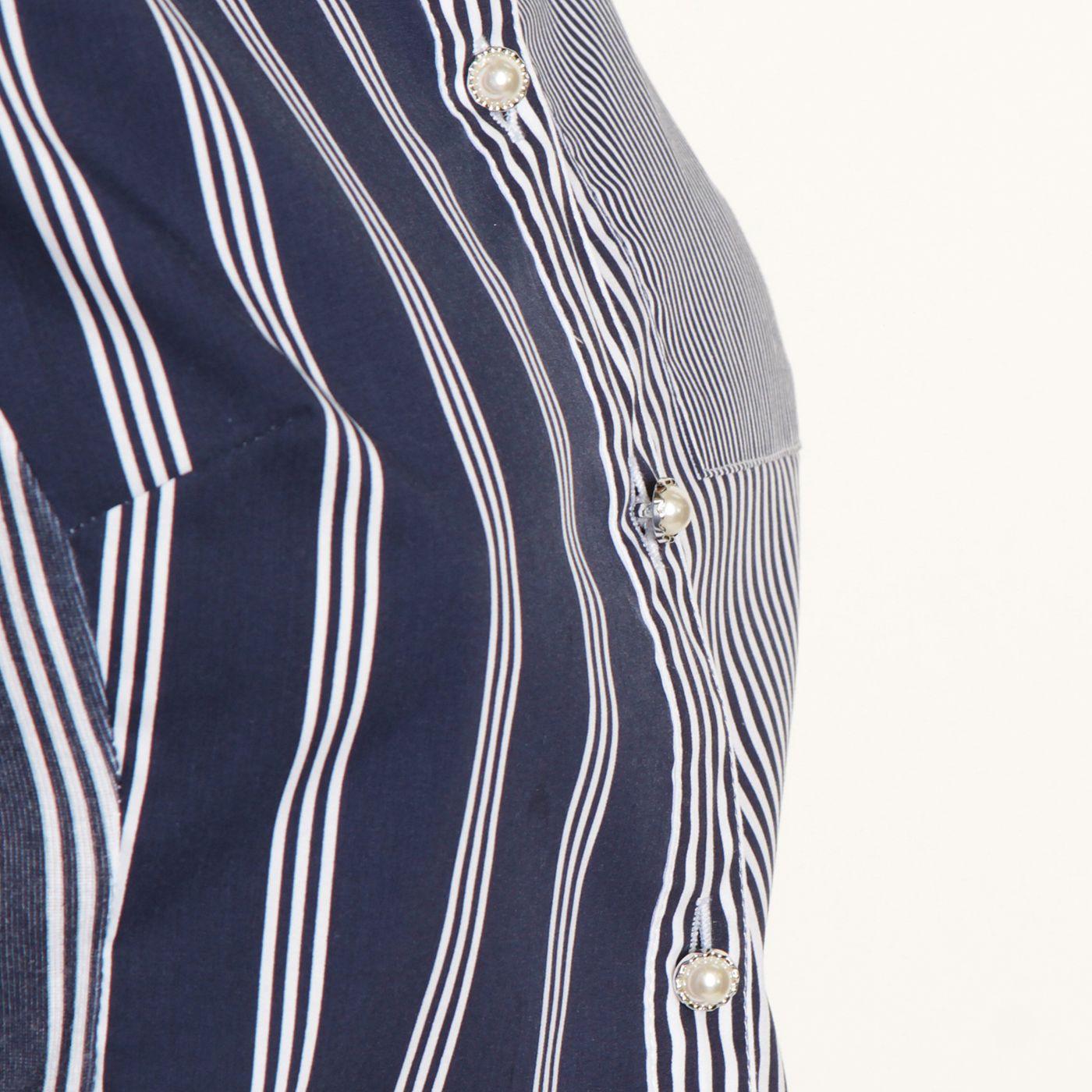 Blusa Manga 3/4 Listada Con Bolsillo Abotonada En Delantero-2