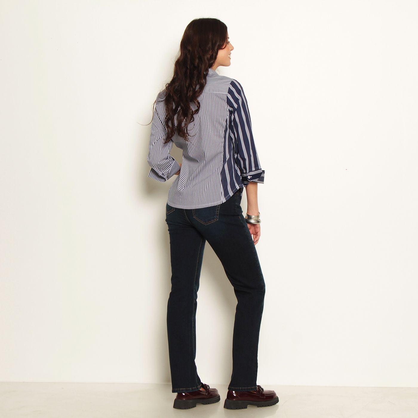 Blusa Manga 3/4 Listada Con Bolsillo Abotonada En Delantero-7