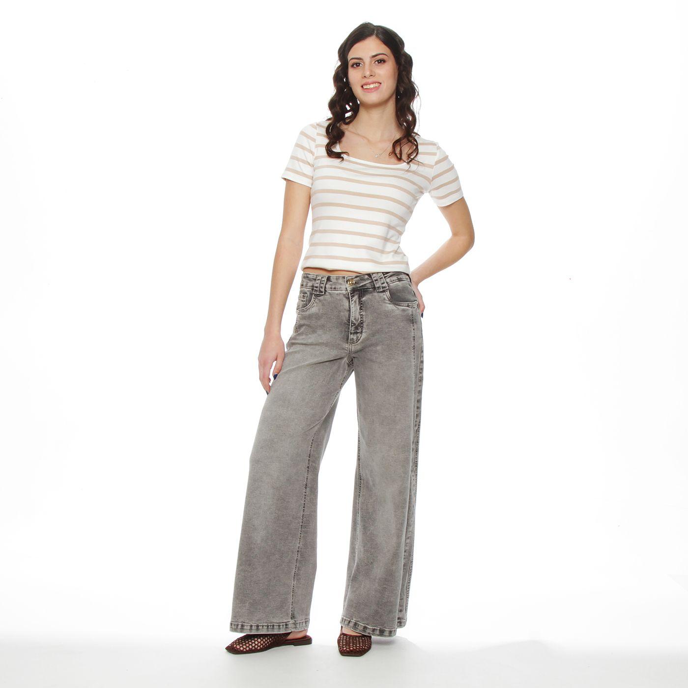 Jeans Wide Leg Tiro Alto Costadillos  Pretina Basica 1 Boton-3