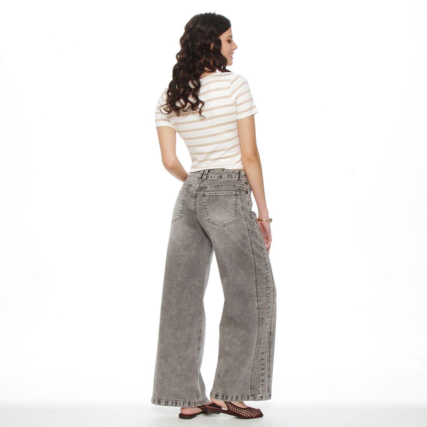 Jeans Wide Leg Tiro Alto Costadillos  Pretina Basica 1 Boton-6