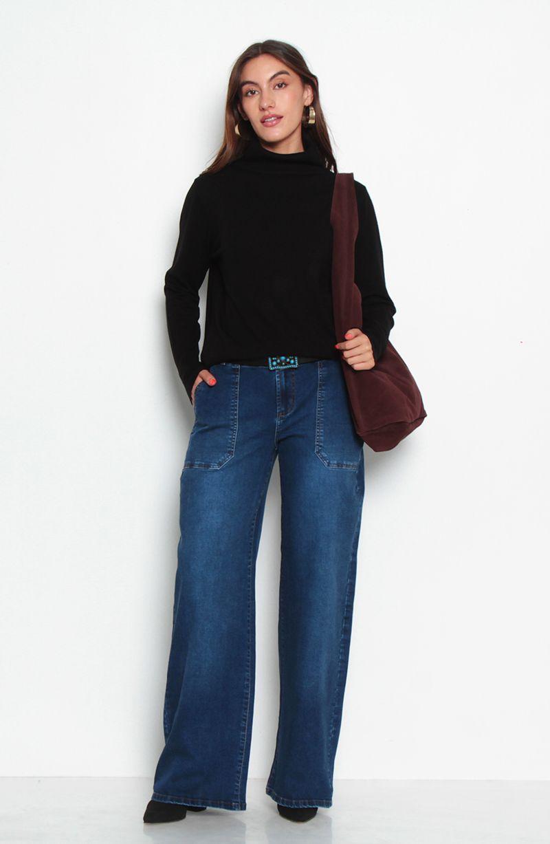 Jeans Cargo Recto Basico Pretina Media  Dos Botones-5