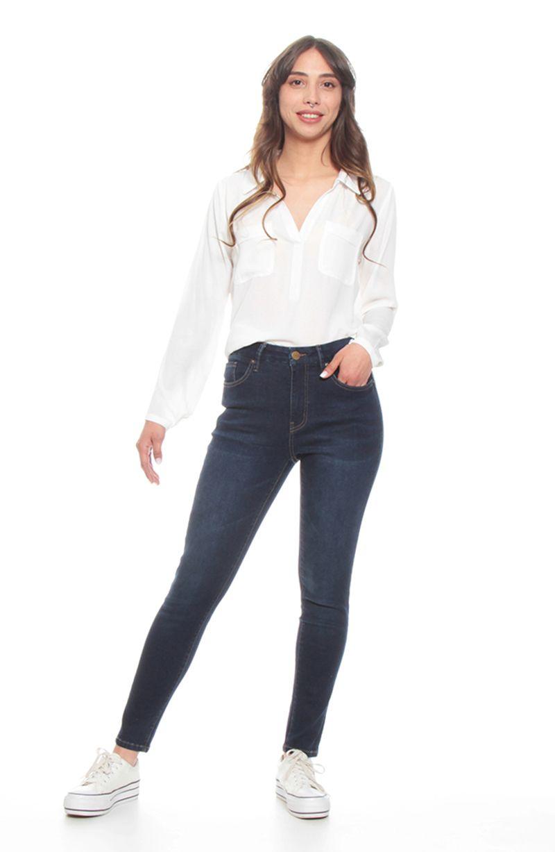 Jeans Slim Tiro Alto Pretina Basica 1 Boton-2