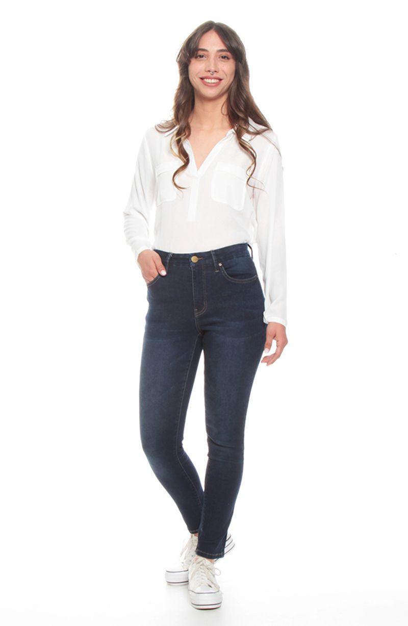 Jeans Slim Tiro Alto Pretina Basica 1 Boton-3