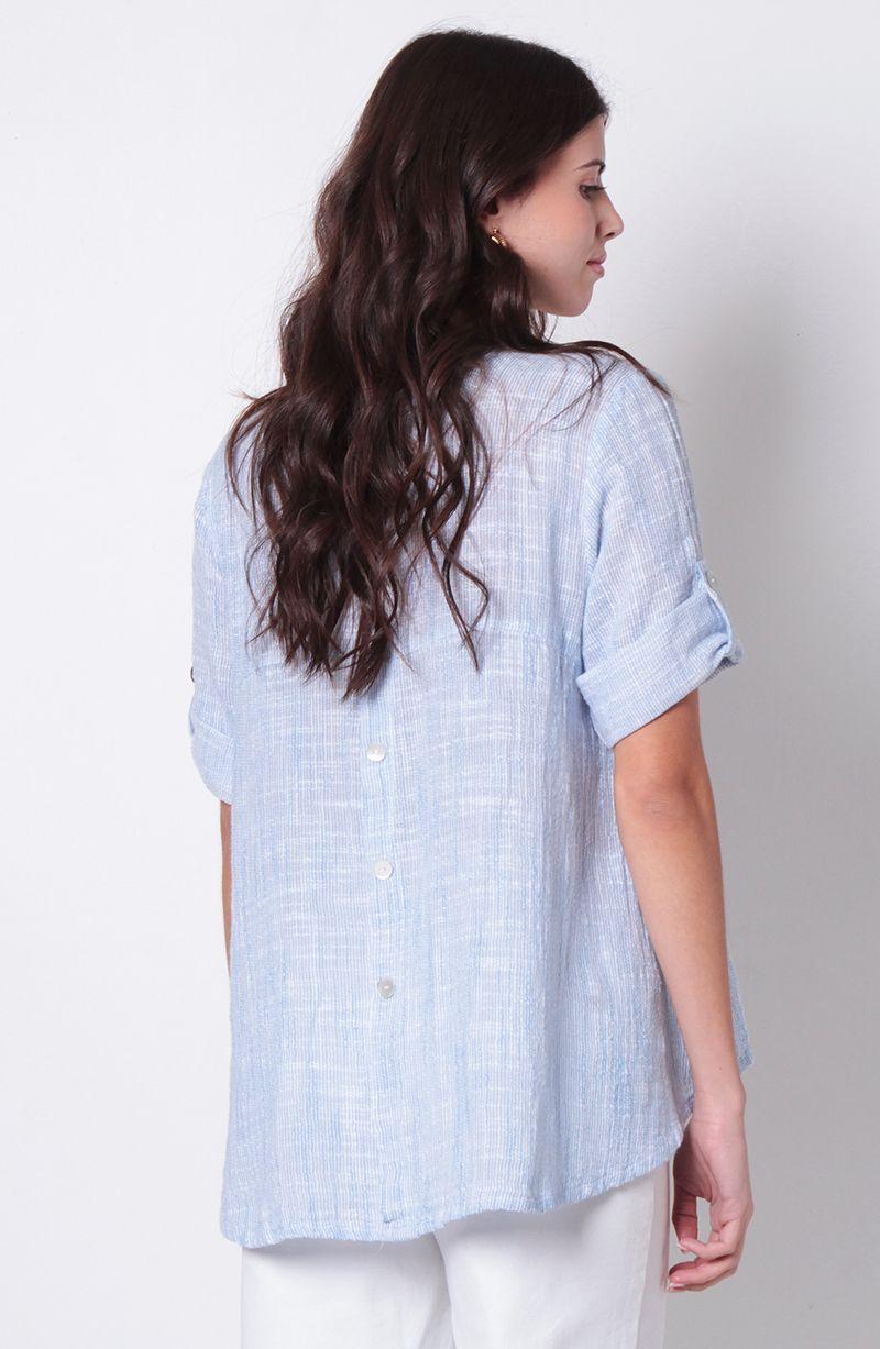 Blusa Manga 3/4 Abotonada En Delantero-2