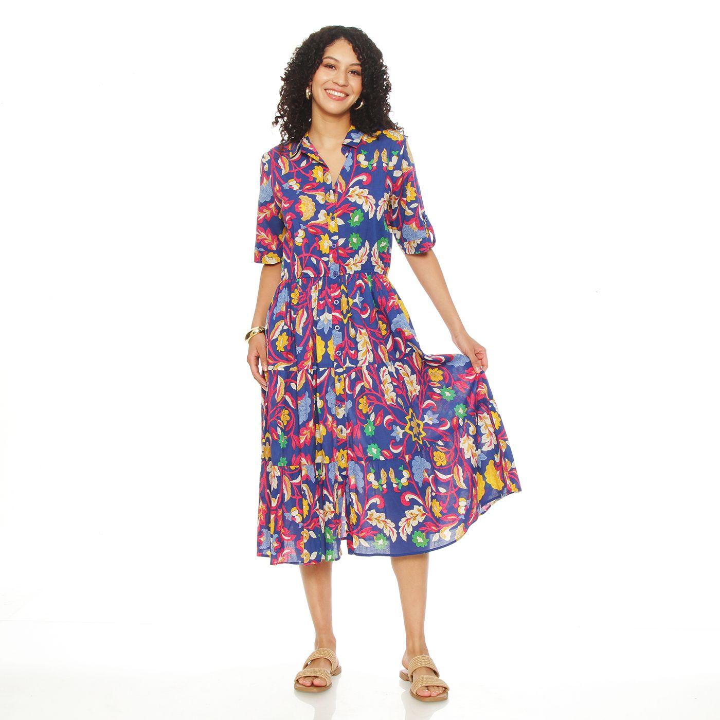 Vestido Estampado Manga Corta Abotonado En Delantero-5