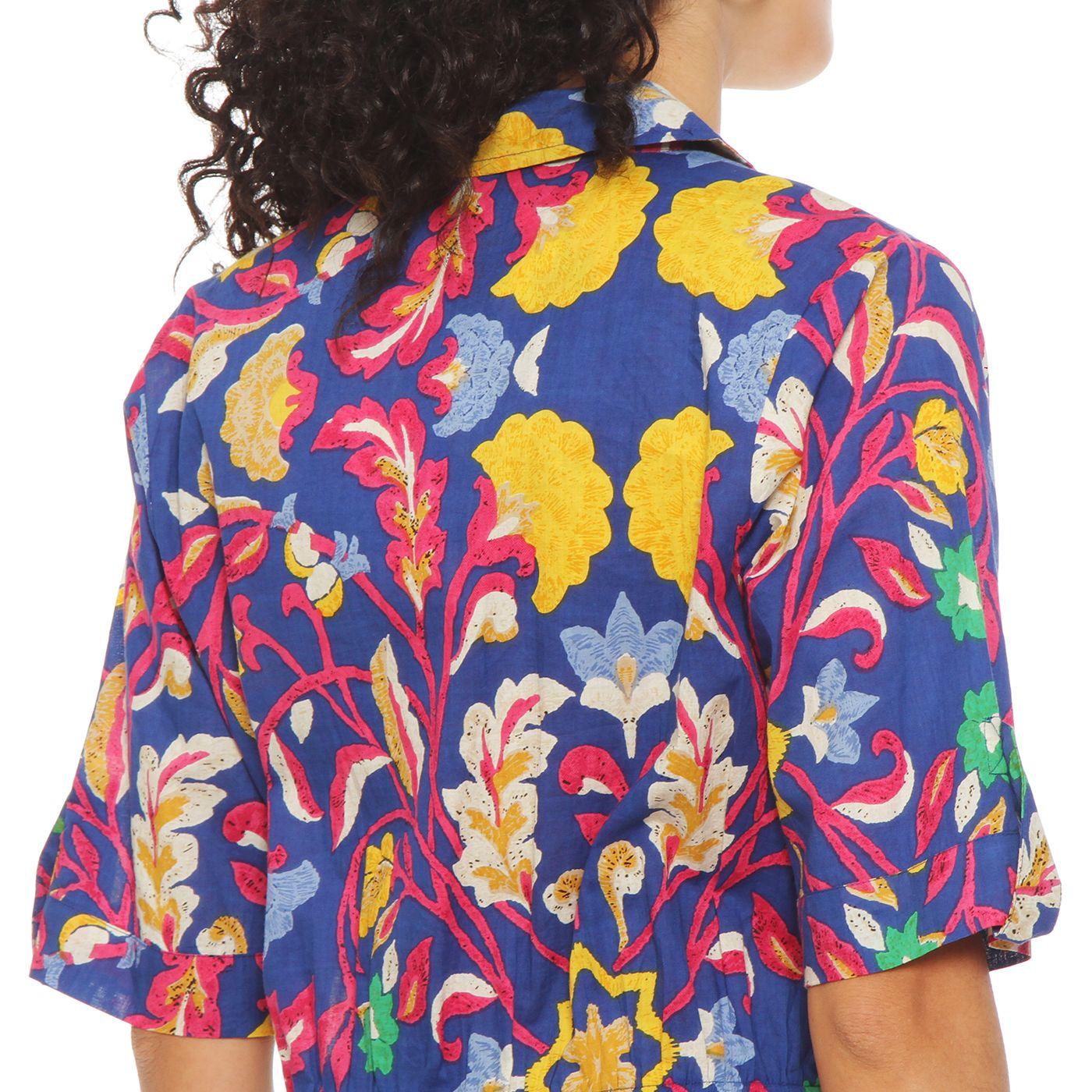 Vestido Estampado Manga Corta Abotonado En Delantero-6