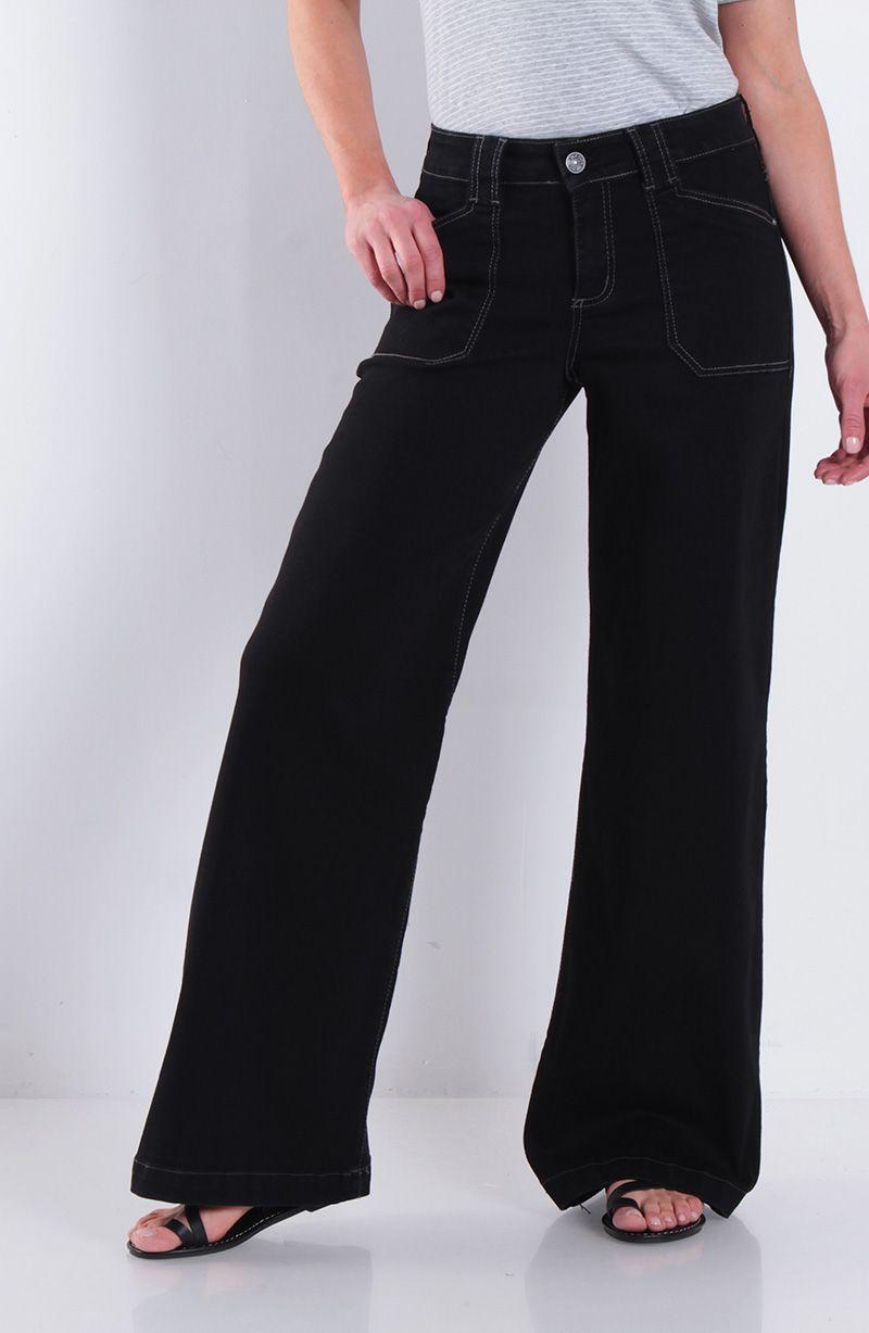 Jeans Wide Cargo Tiro Medio Pretina Basica Un Boton-0