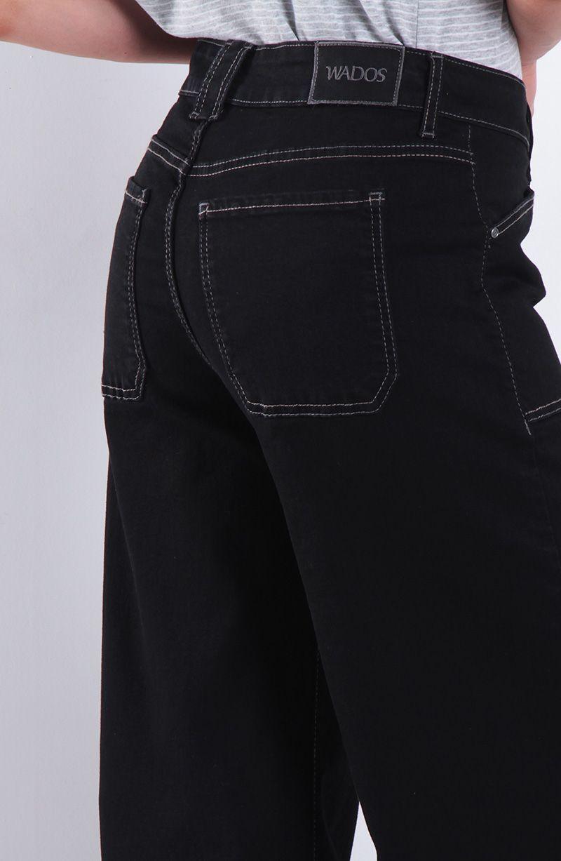 Jeans Wide Cargo Tiro Medio Pretina Basica Un Boton-1