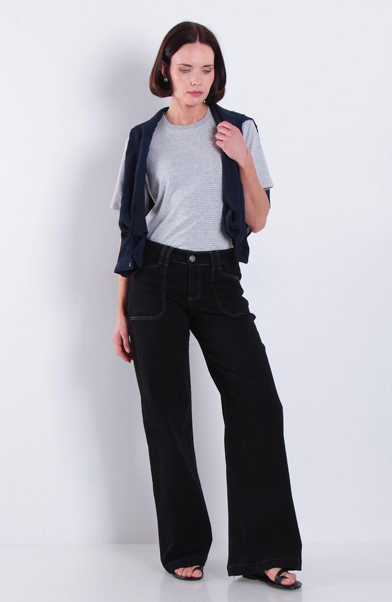 Jeans Wide Cargo Tiro Medio Pretina Basica Un Boton-4