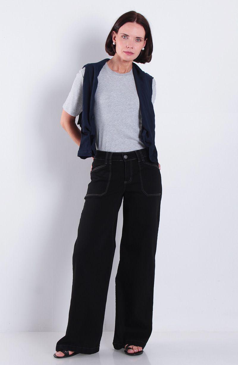 Jeans Wide Cargo Tiro Medio Pretina Basica Un Boton-7