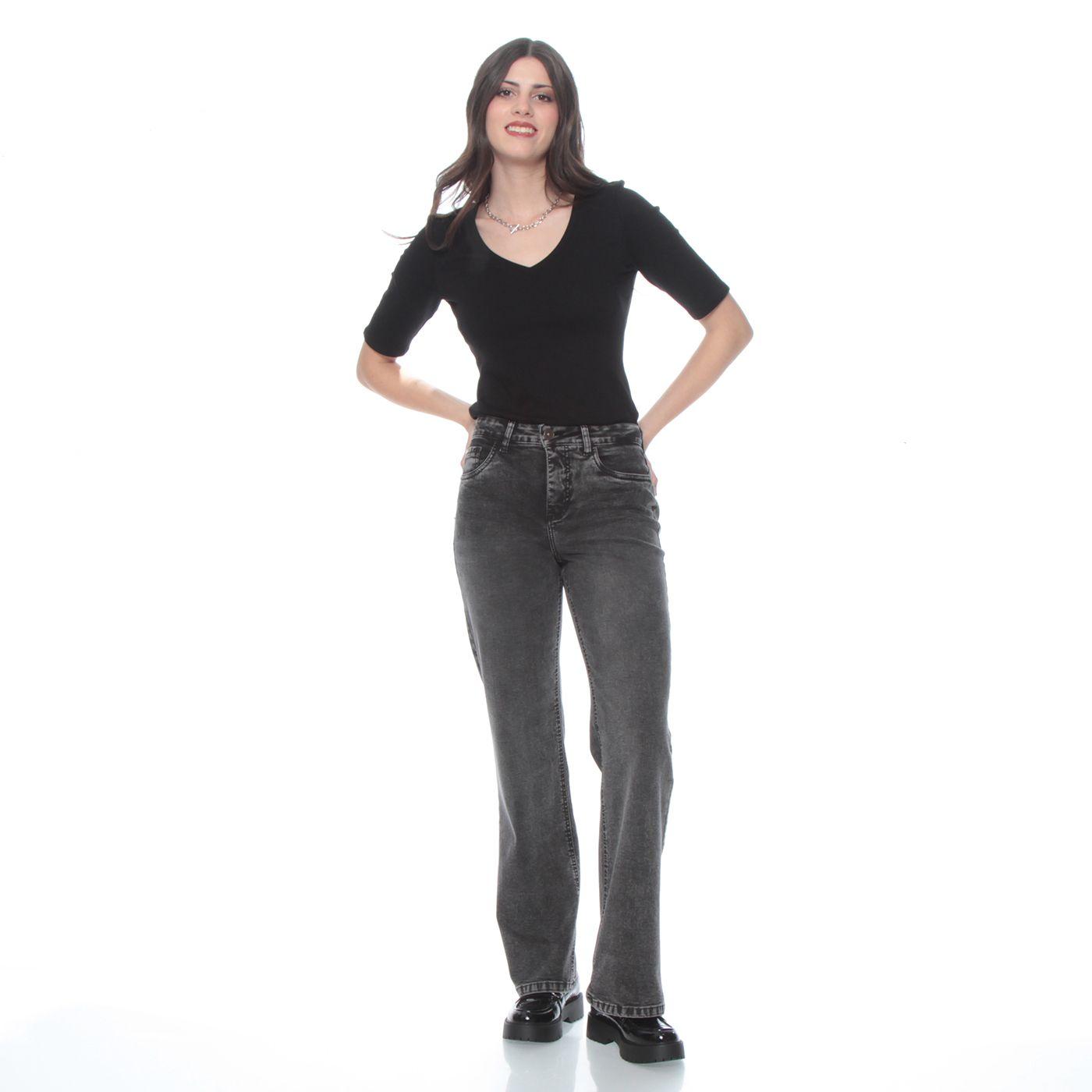 Jeans Recto Tiro  1 Boton Alto Pretina Basica-5