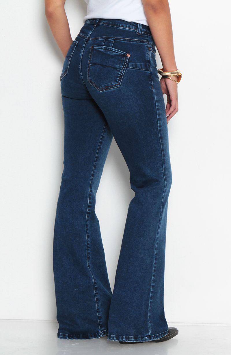 Jeans Flare Tiro Bajo Pretina Basica   Un Boton-5