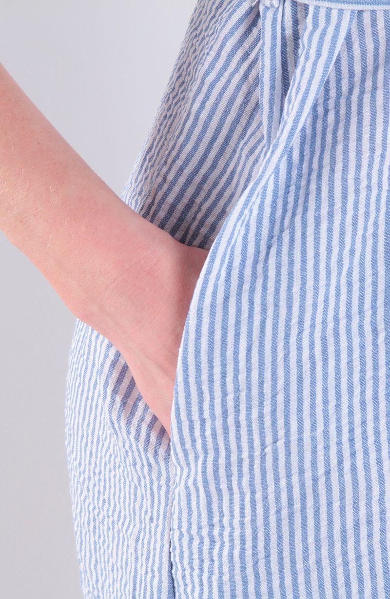 Vestido Sin Manga Listado Abotonado En Delantero Con Lazo En Cintura-4