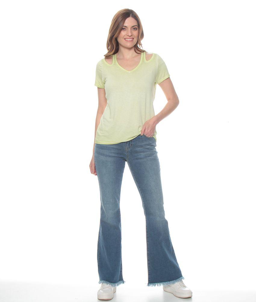 Polera Manga Corta Solida Escote V Detalle En Hombro-4