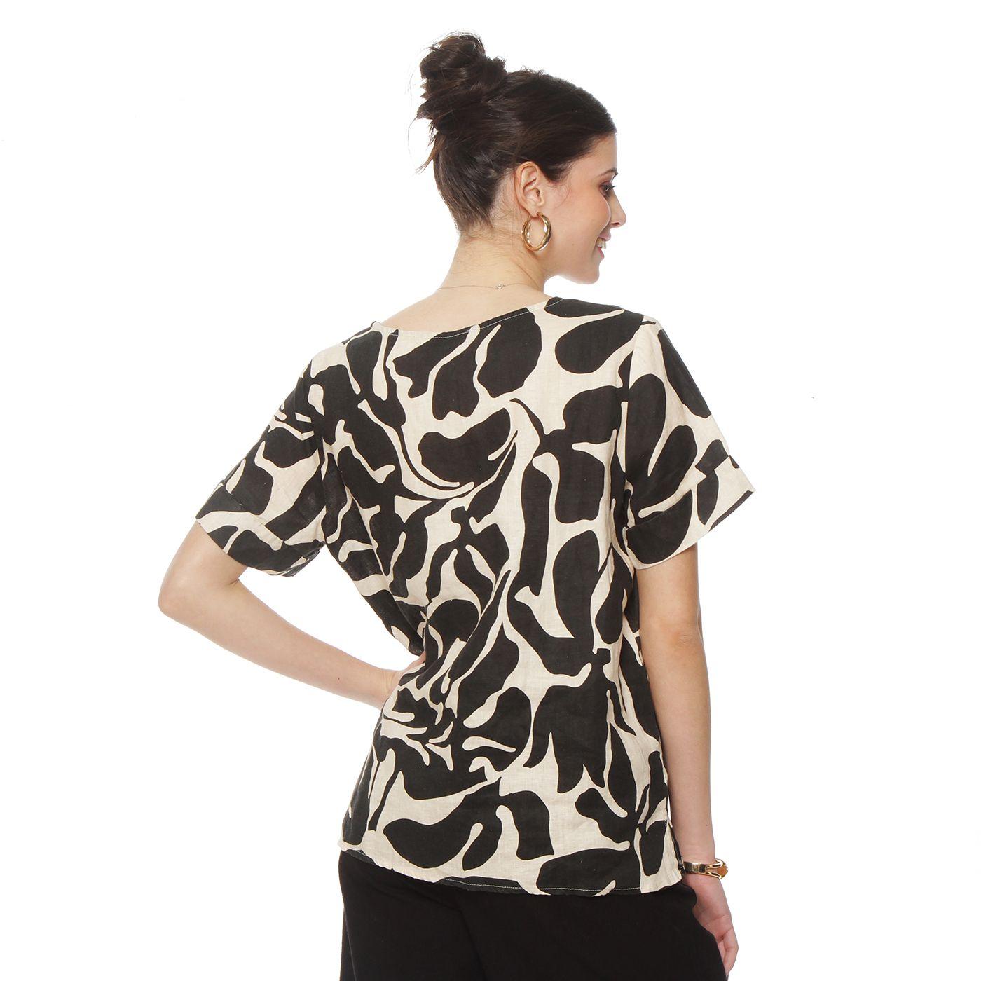 Blusa Manga Corta Lino Estampado Escote Redondo-7