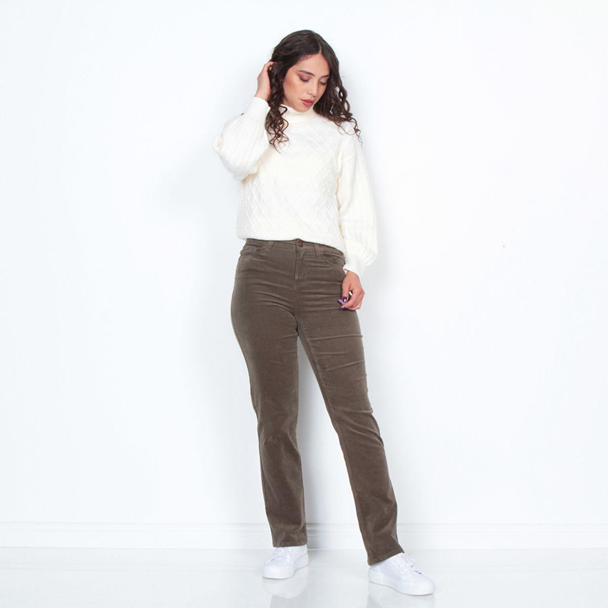Pantalon Cotele Recto Push In Push Up Pretina  Basica Un Boton-0