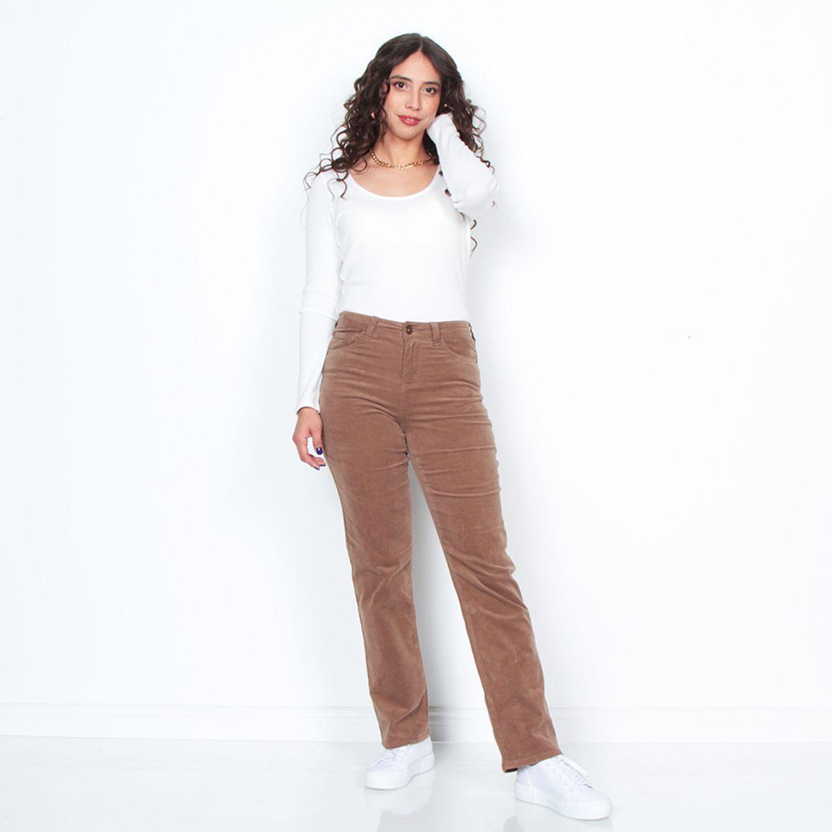 Pantalon Cotele Recto Push In Push Up Pretina  Basica Un Boton-0