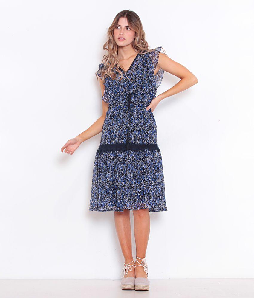 Vestido Estampado Manga Corta Con Volantes-2