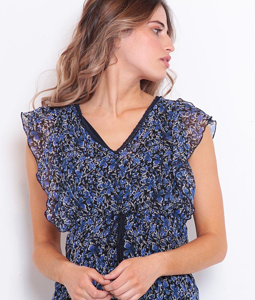 Vestido Estampado Manga Corta Con Volantes-3