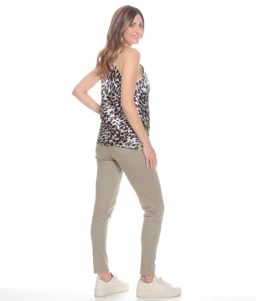Blusa Sin Manga Con Tirantes Estampada Escote V Con Pabilo-3