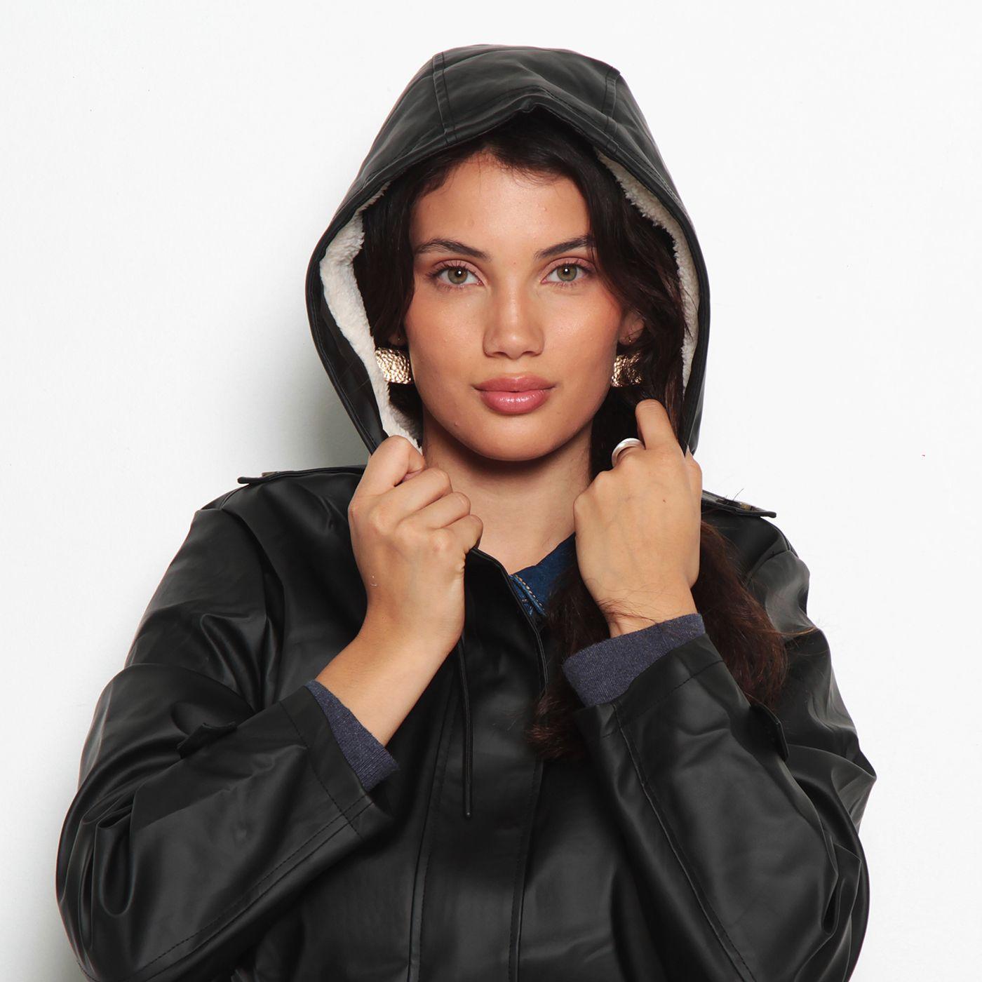 Chaqueta Manga Larga Con Capucha Cintura Ajustable Y Bolsillos-3