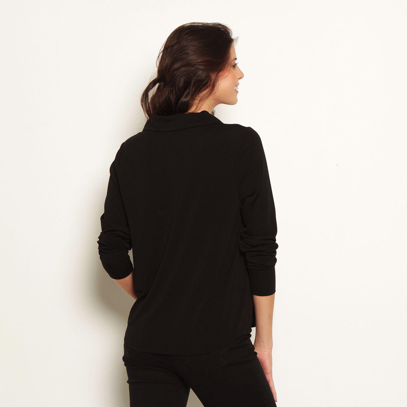 Blusa Manga Larga Abotonada En Delantero Y Aplicacion En Punta Cuello-4