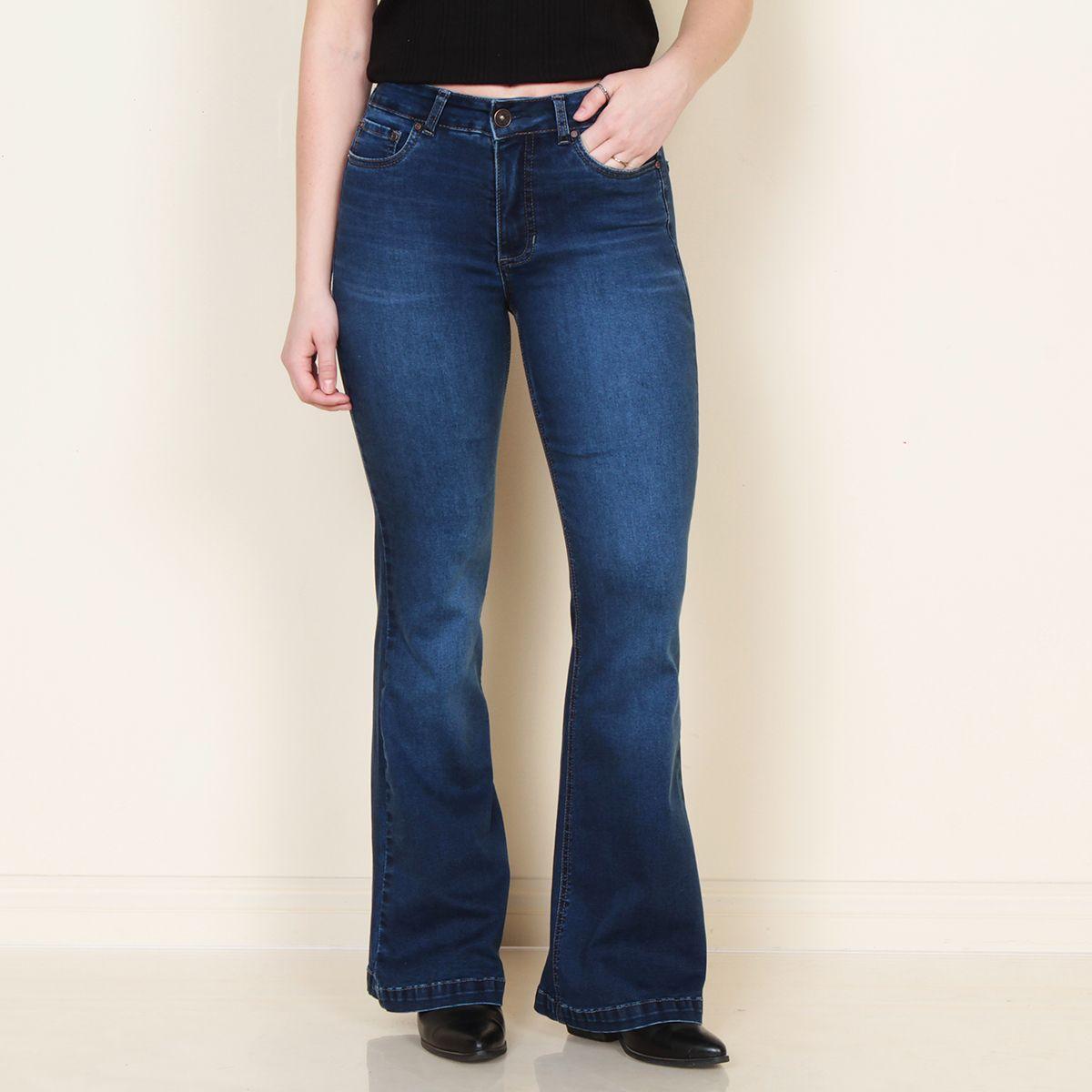 Jeans Flare Tiro Medio Pretina Basica 1 Boton-0
