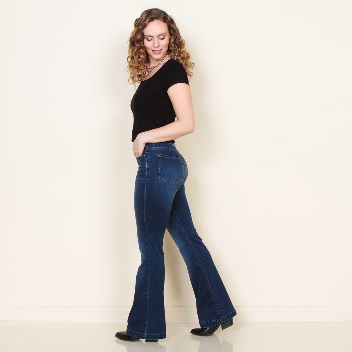 Jeans Flare Tiro Medio Pretina Basica 1 Boton-4