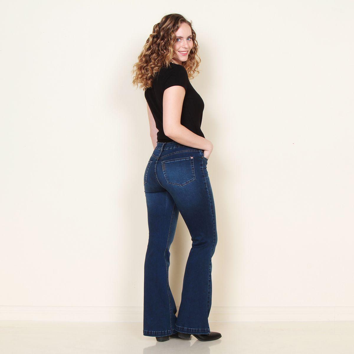 Jeans Flare Tiro Medio Pretina Basica 1 Boton-7