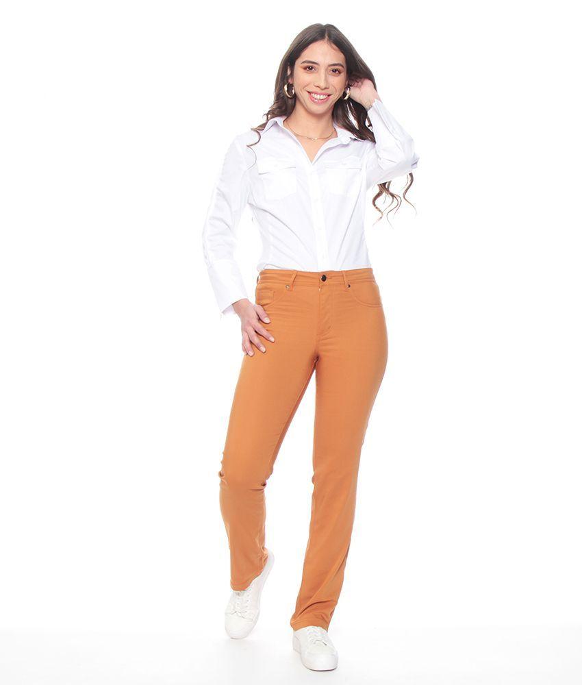 Pantalon Recto Pretina Basica Con Un  Boton-3