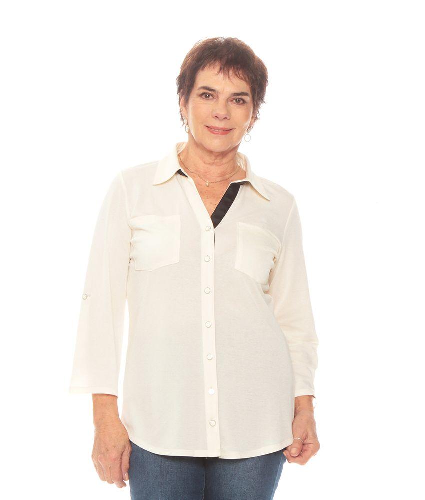 Blusa Manga 3/4 Solido Abotonada-0