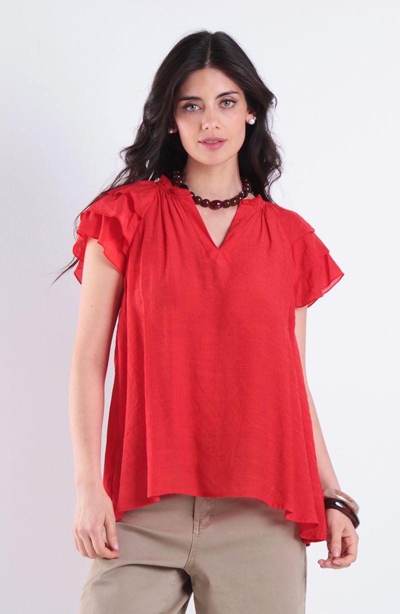 Blusa Manga Corta Escote V-0