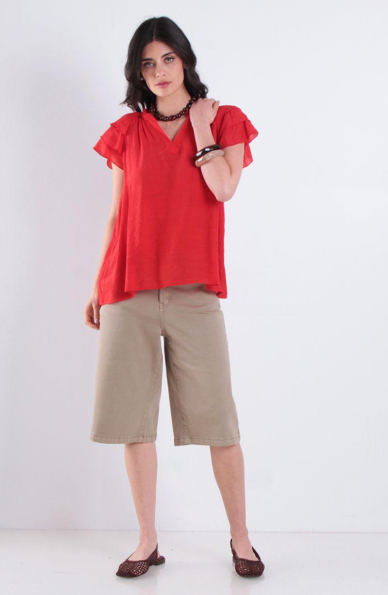 Blusa Manga Corta Escote V-5
