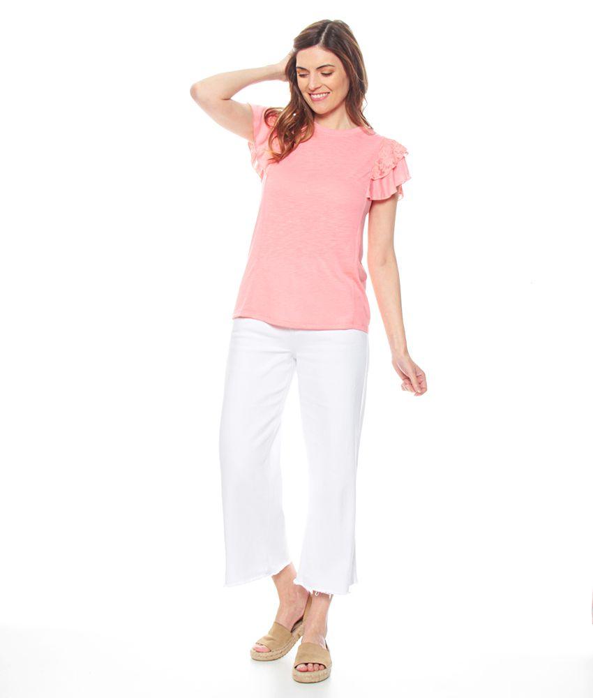 Polera Manga Corta Volante Solida Escote Redondo-2