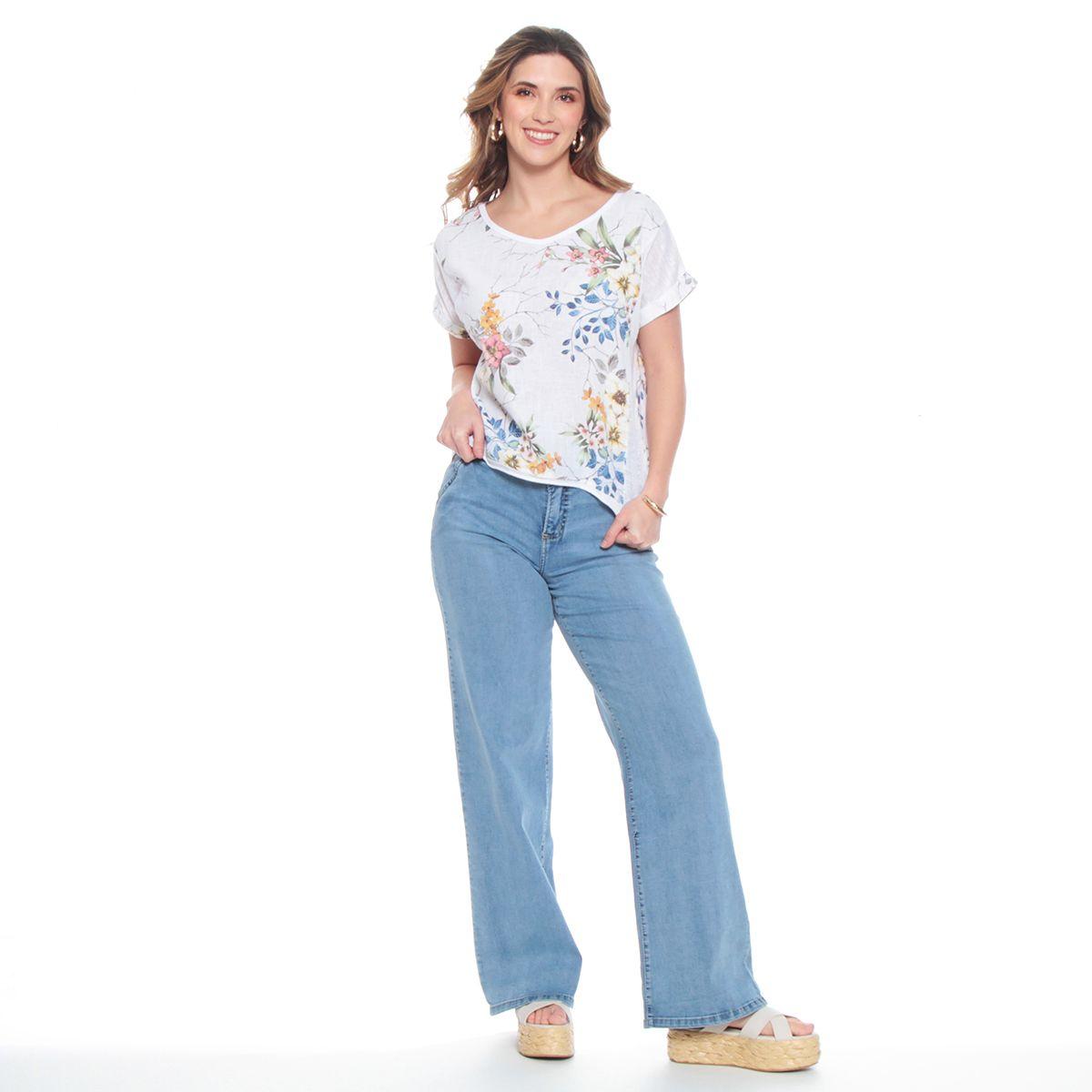 Blusa Manga Corta Lino Estampada Escote Recondo-1