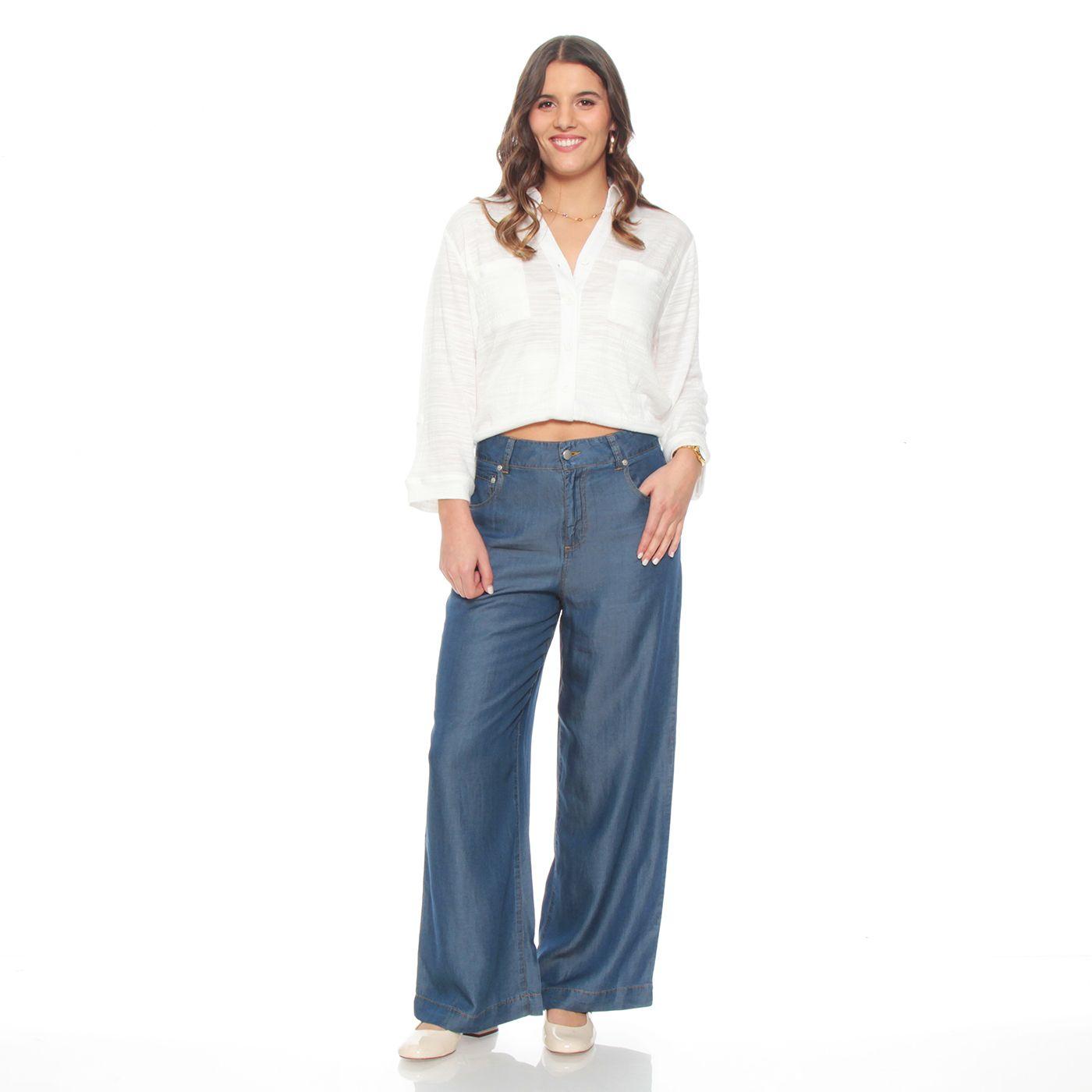 Pantalon Lyocell Wide Leg Tiro Alto Pretina Basica 1 Boton-3