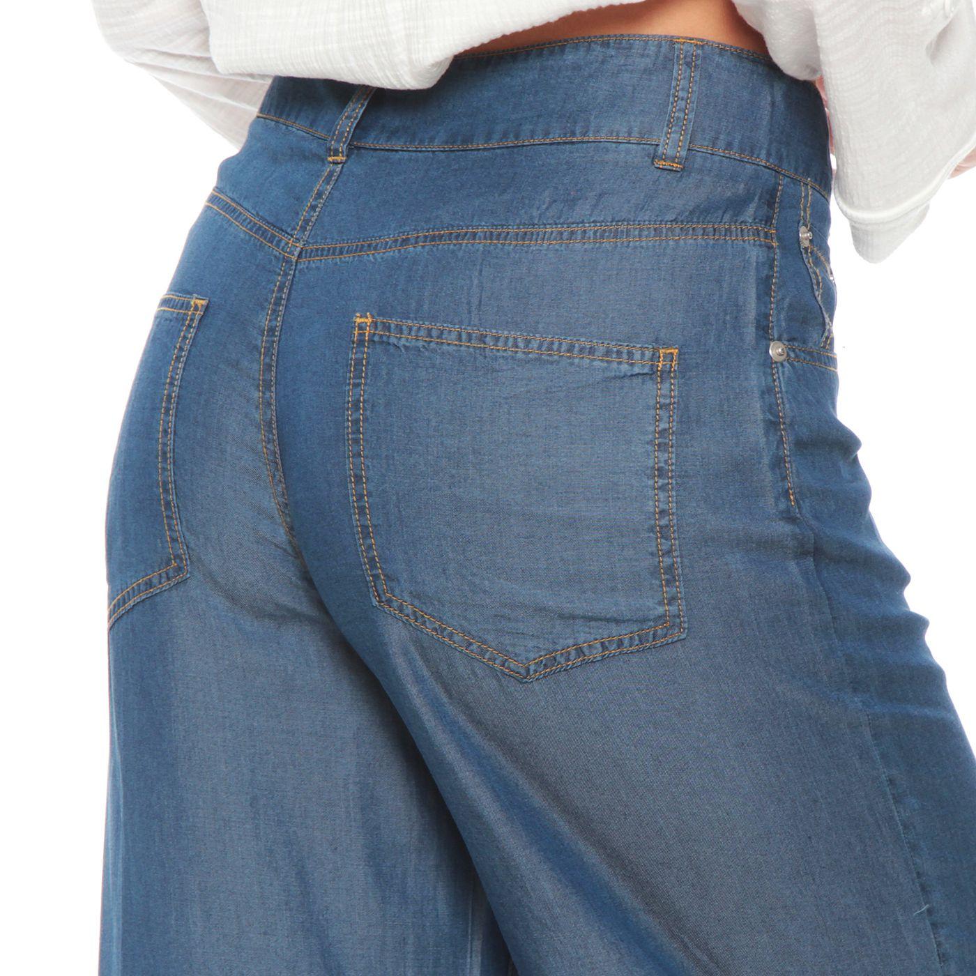 Pantalon Lyocell Wide Leg Tiro Alto Pretina Basica 1 Boton-5