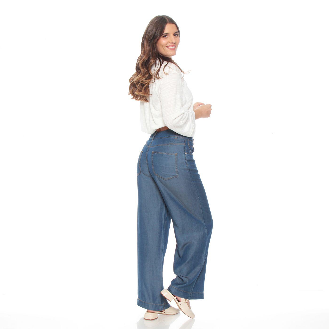 Pantalon Lyocell Wide Leg Tiro Alto Pretina Basica 1 Boton-6