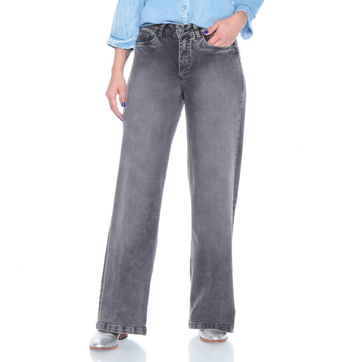 Jeans Wide Leg Tiro Alto Pretina Basica Un Boton-0