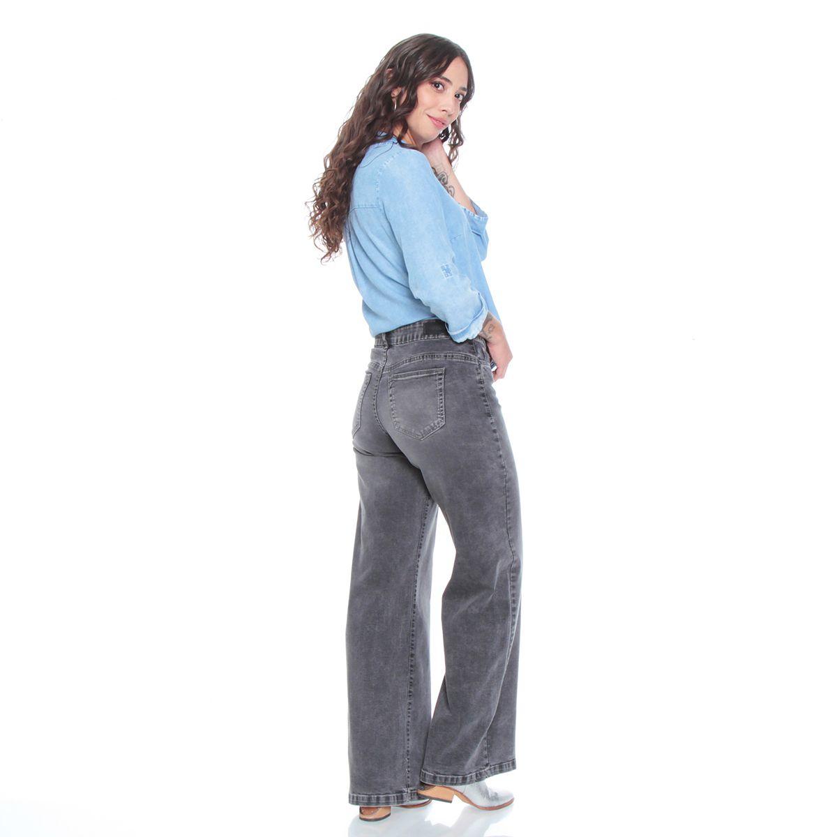 Jeans Wide Leg Tiro Alto Pretina Basica Un Boton-6