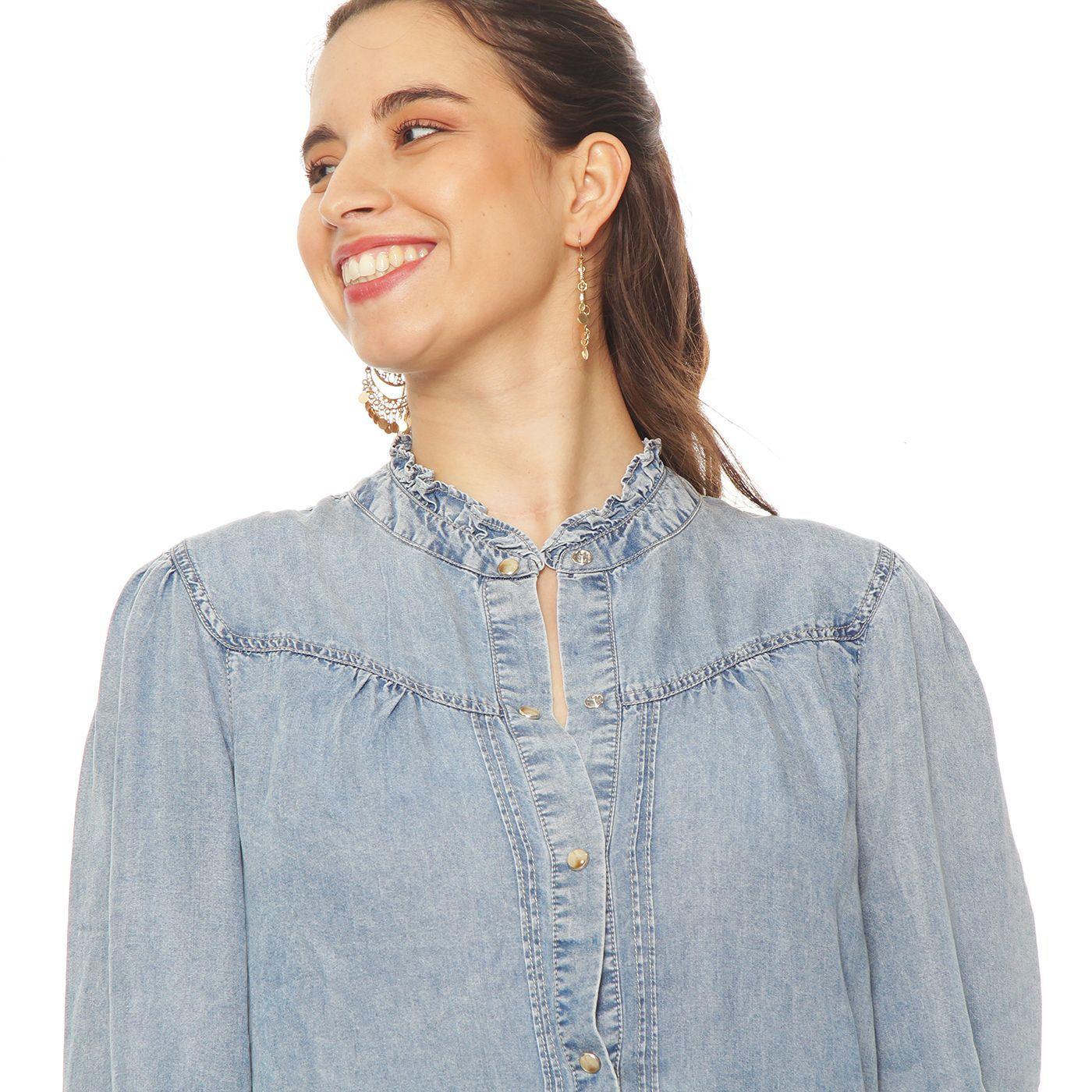 Blusa Manga  Larga  Lyocell Abotonada En Delantero-2