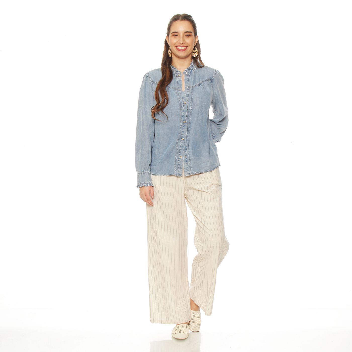 Blusa Manga  Larga  Lyocell Abotonada En Delantero-4