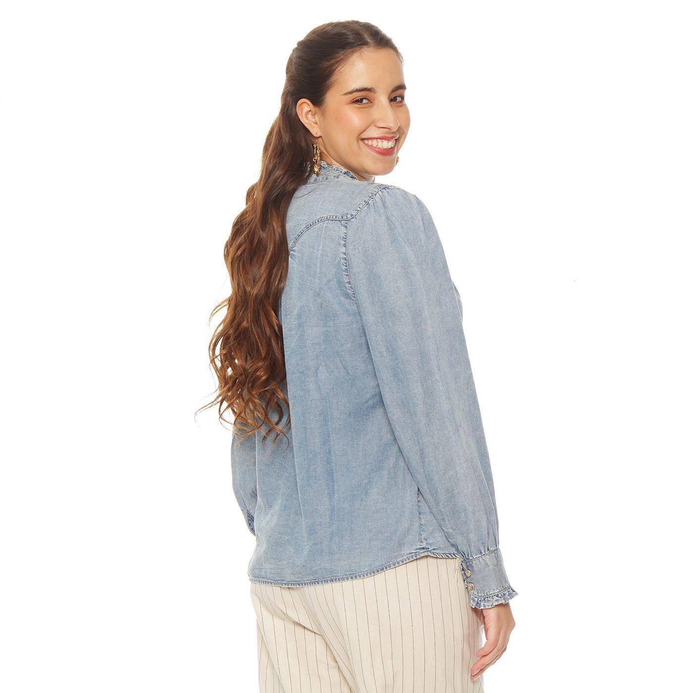 Blusa Manga  Larga  Lyocell Abotonada En Delantero-6