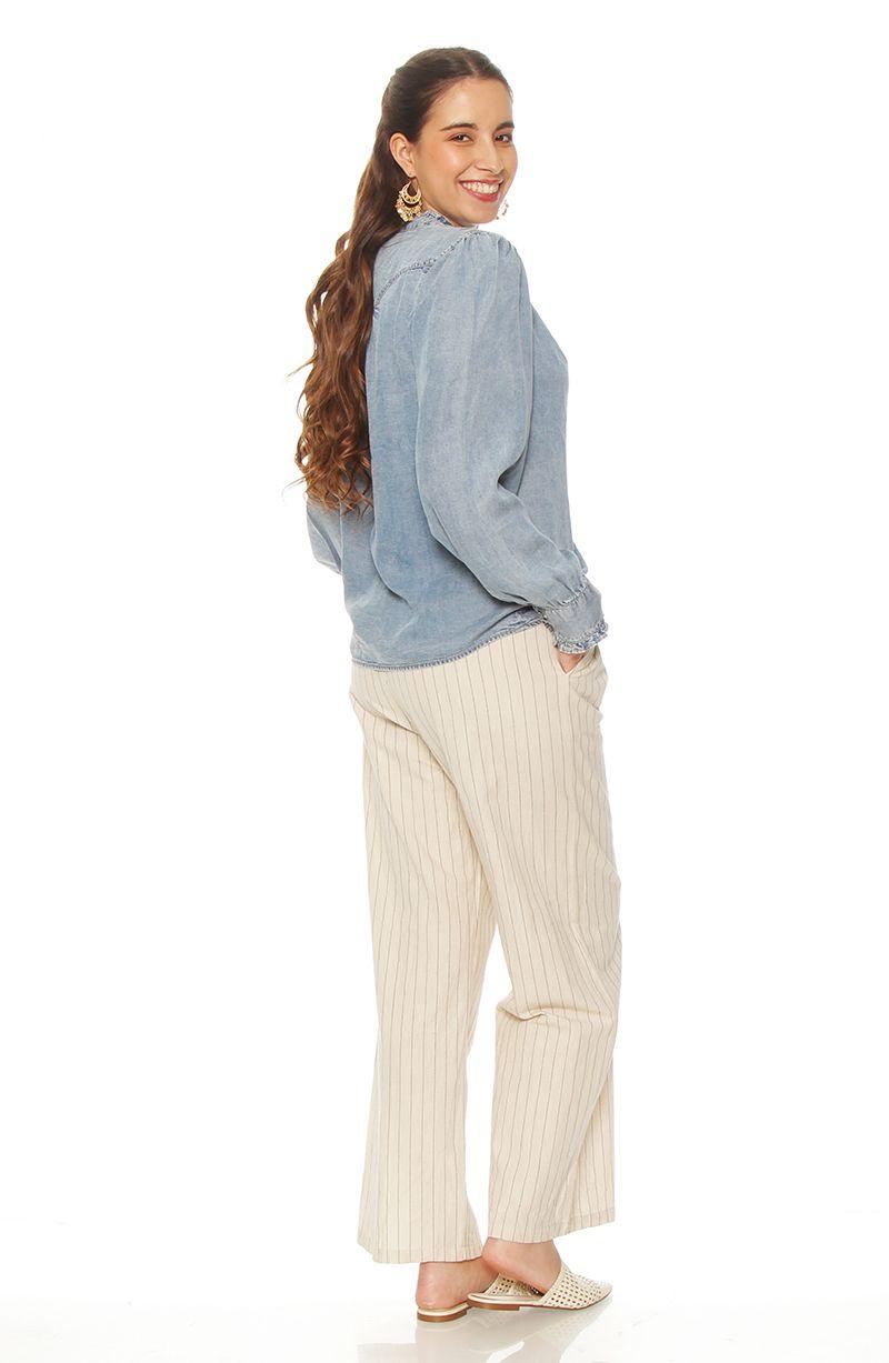 Blusa Manga  Larga  Lyocell Abotonada En Delantero-7