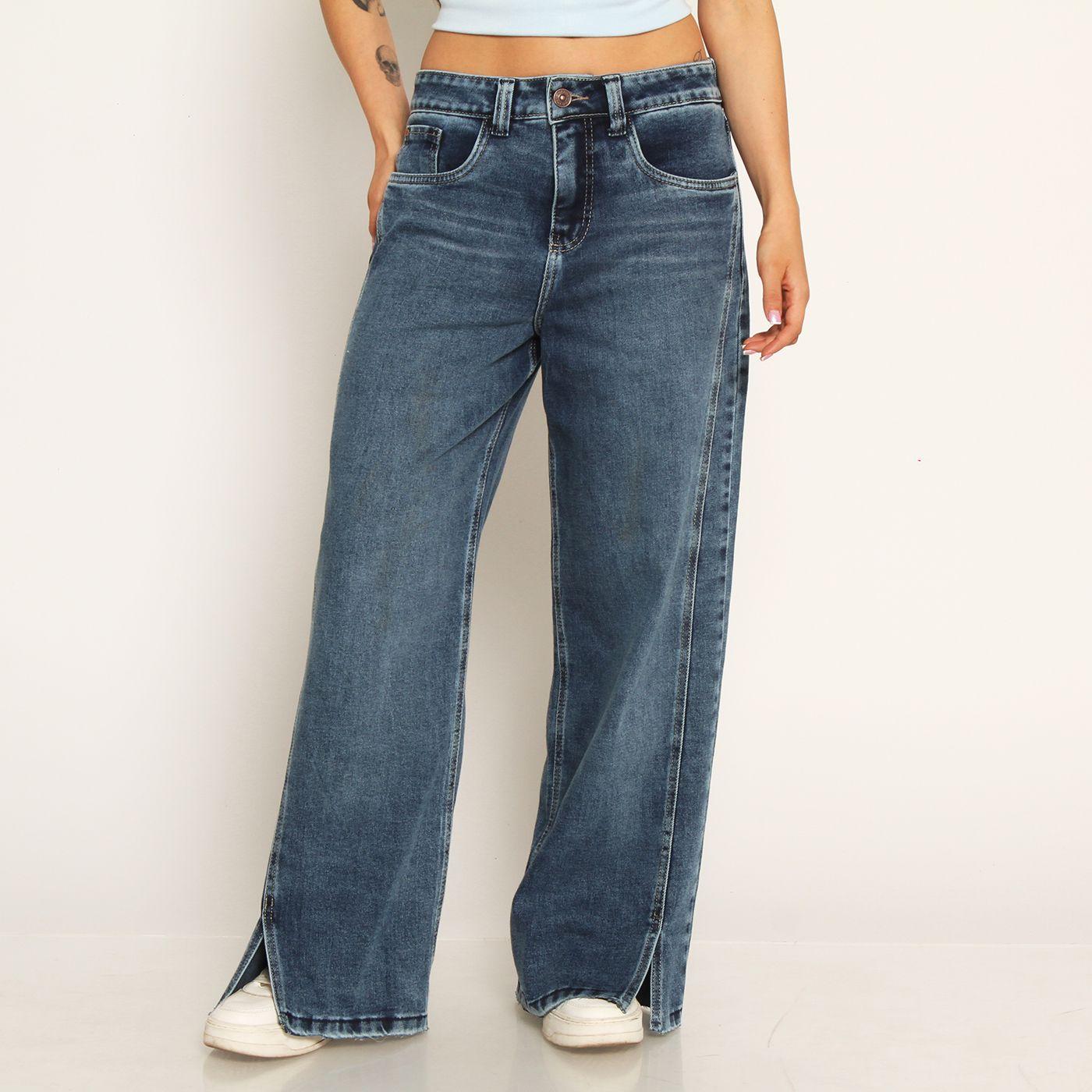 Jeans Wide Leg Tiro Alto Pretina Basica 1 Boton Basta Despegada-0